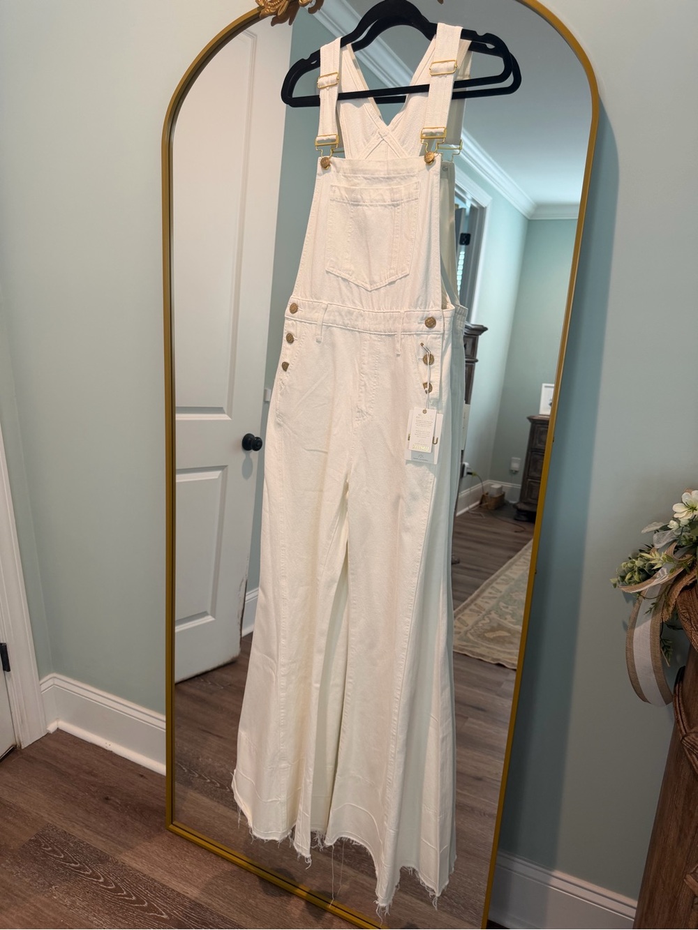 Show Me Your MuMu White Wide-Leg Denim Overalls